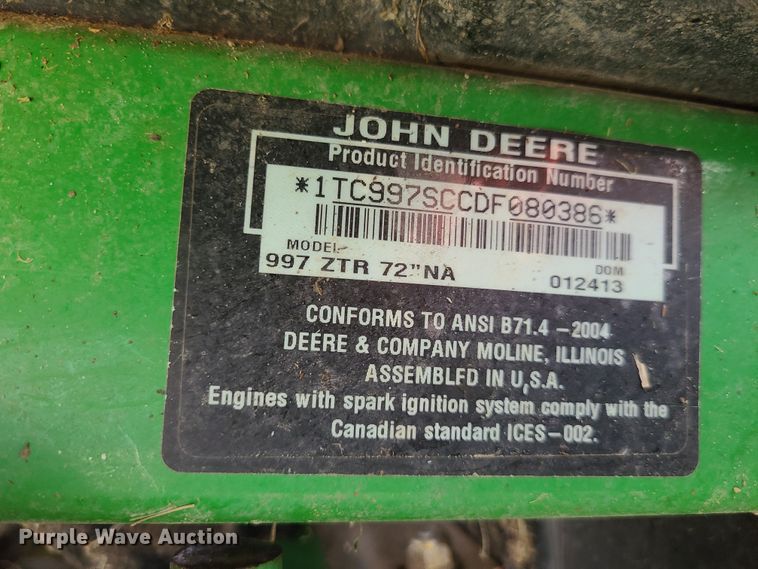 image for item HM9255 John Deere 997 ZTR lawn mower
