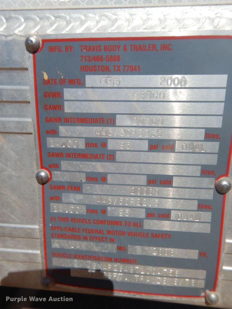 image for item HO9197 2006 Travis Body walking floor trailer