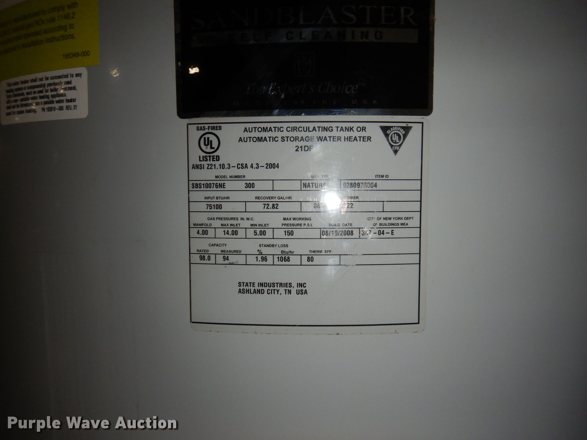 State sandblaster self-cleaning water heater in Manhattan, KS | Item HA9952  sold | Purple Wave