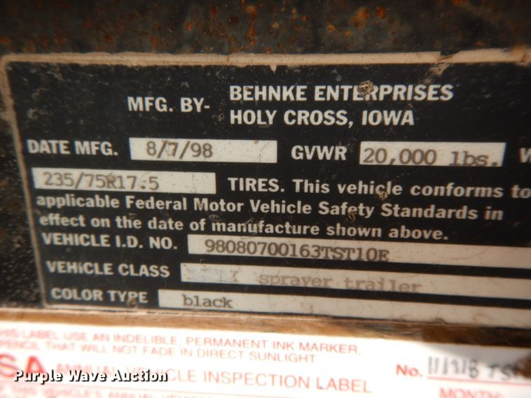 image for item HJ9661 1998 Behnke sprayer trailer