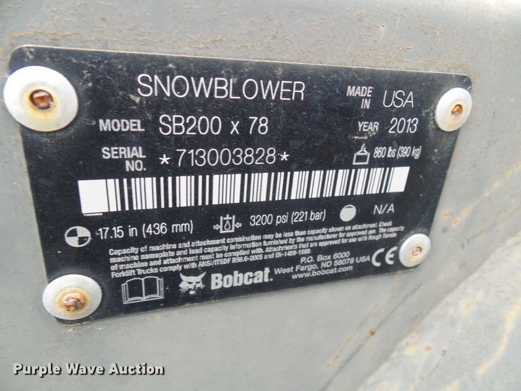 image for item DC2915 Bobcat SB200 skid steer snow blower