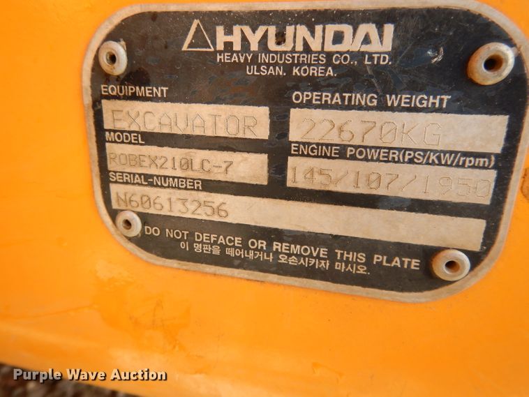 image for item DH3253 2006 Hyundai Robex 210LC-7  excavator