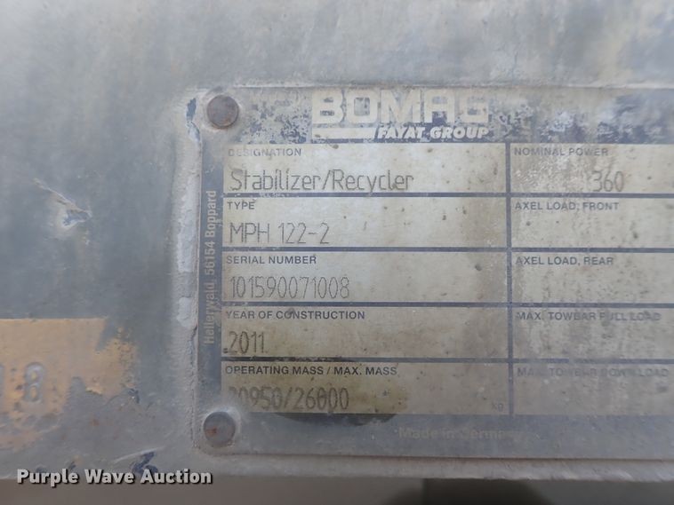 image for item DI7271 2011 Bomag MPH122-2  reclaimer