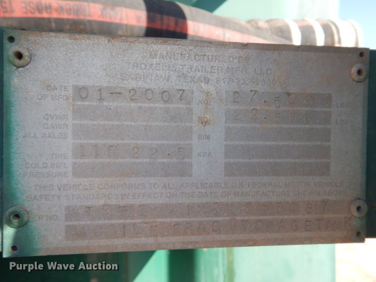 image for item DJ1780 2007 Troxell 500BBL frac tank trailer