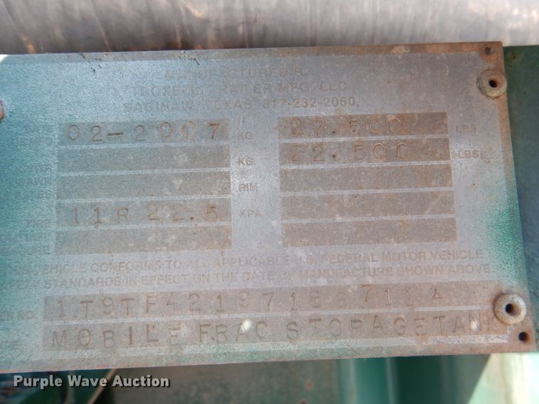 image for item DJ1784 2007 Troxell 500BBL frac tank trailer