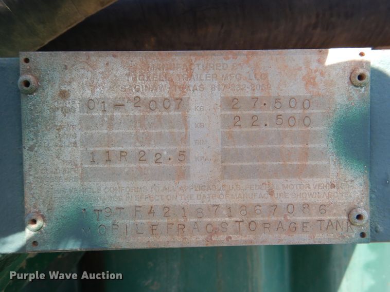 image for item DJ1786 2007 Troxell 500BBL frac tank trailer