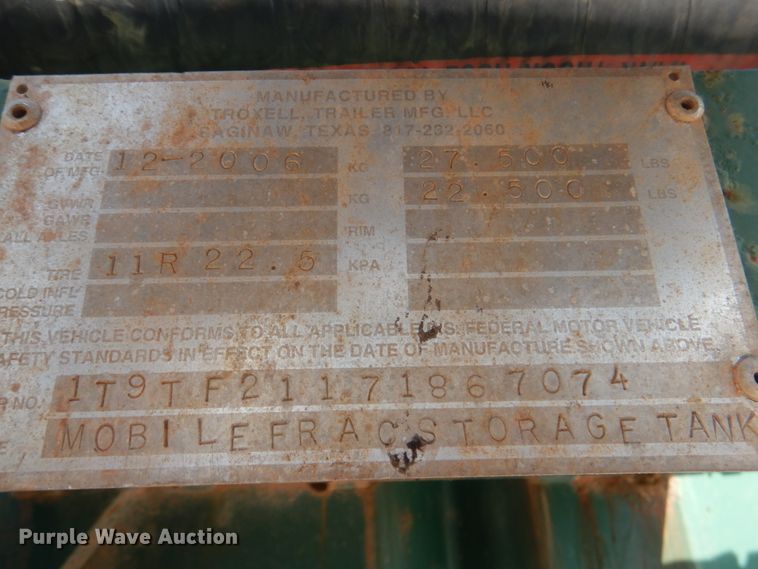 image for item DJ1787 2007 Troxell 500BBL frac tank trailer