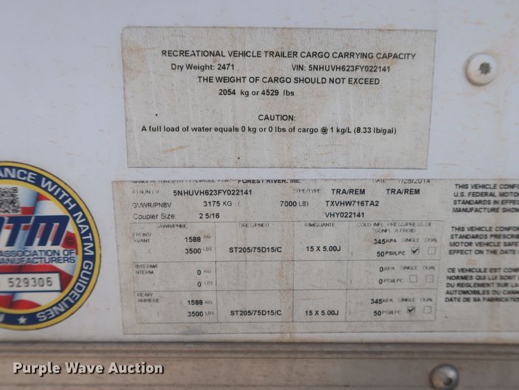 image for item DJ1815 2015 Forest River TXVHW716TA2 enclosed cargo trailer