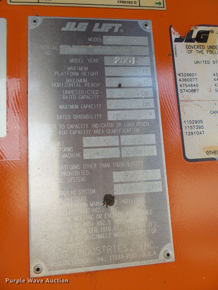 image for item EF9662 2001 JLG 400S  boom lift