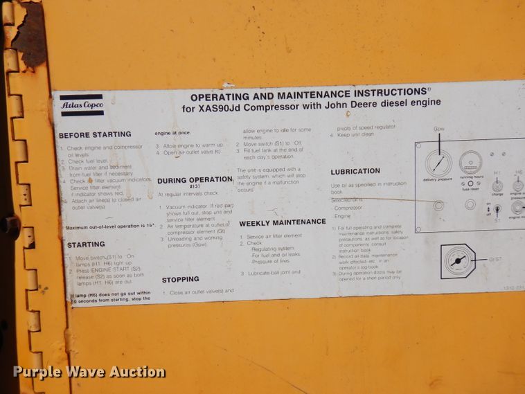 image for item FW9770 Atlas Copco XAS90  air compressor