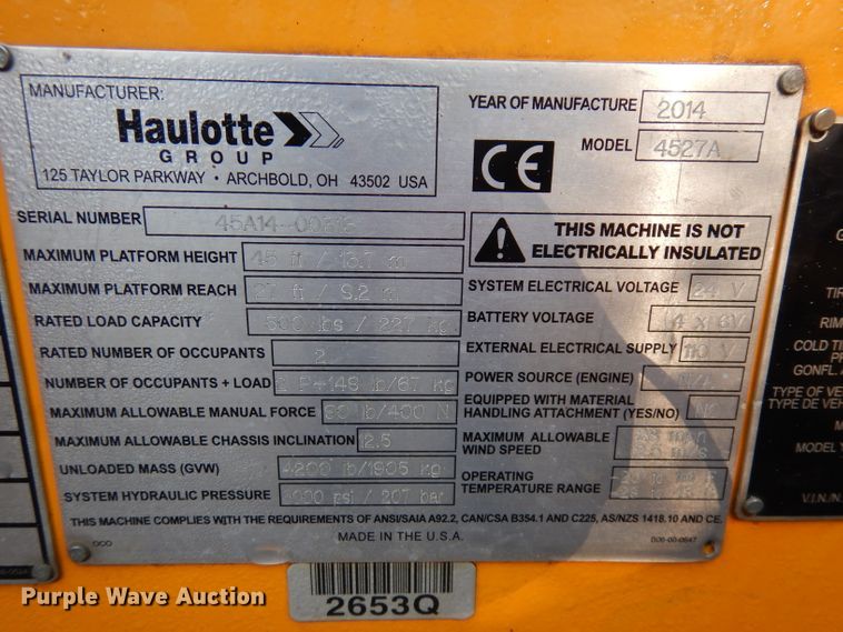 image for item HA9853 2014 Haulotte 4527A  boom lift