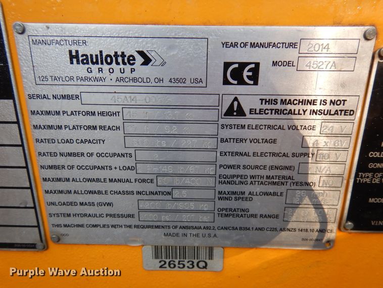 image for item HA9853 2014 Haulotte 4527A  boom lift