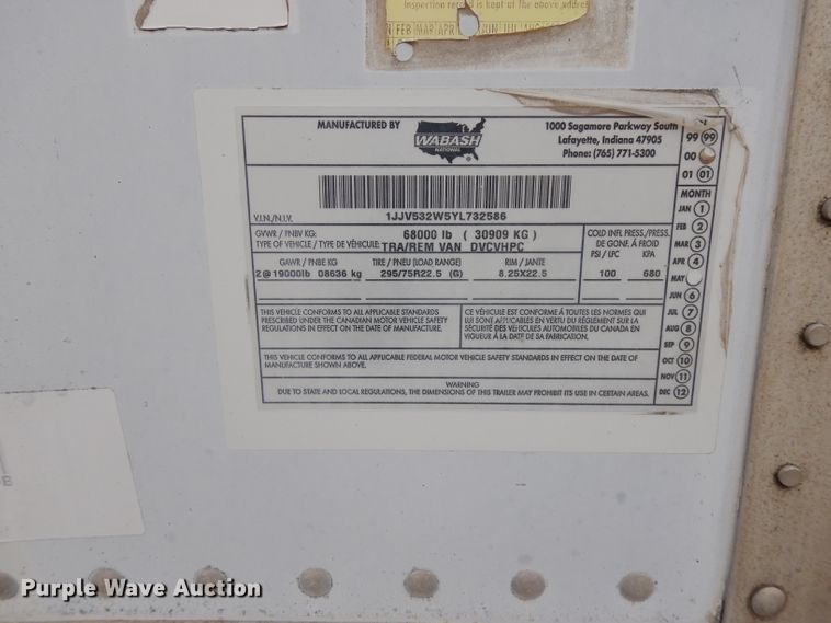 image for item DH3282 2000 Wabash DVCVHPC dry van trailer