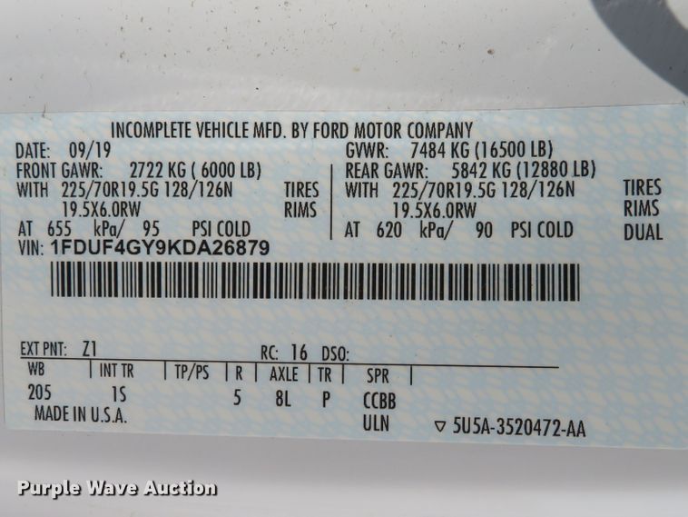 image for item DI3754 2019 Ford F450 Super Duty XL  refrigerated truck