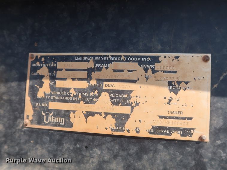 image for item DJ1753 2014 Viking VFD46R16F40T drop deck equipment trailer