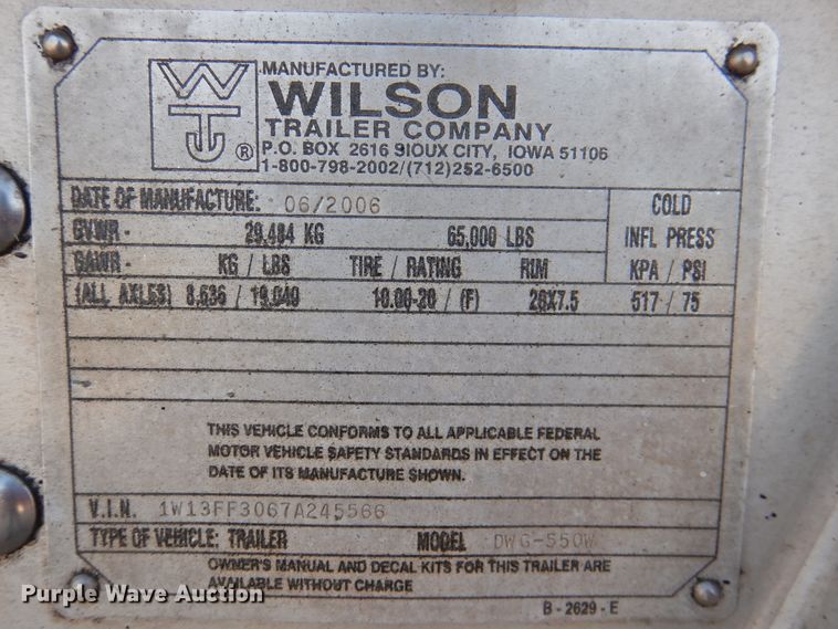 image for item HU9635 2007 Wilson DWG-550W walking floor trailer