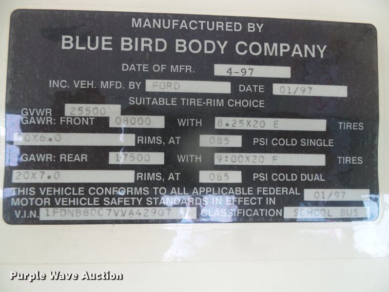 image for item DD0260 1997 Ford Blue Bird  school bus