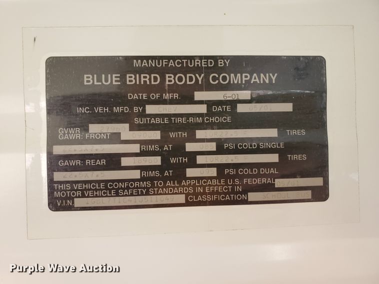 image for item DI5021 2002 Chevrolet CV200G Blue Bird  school bus