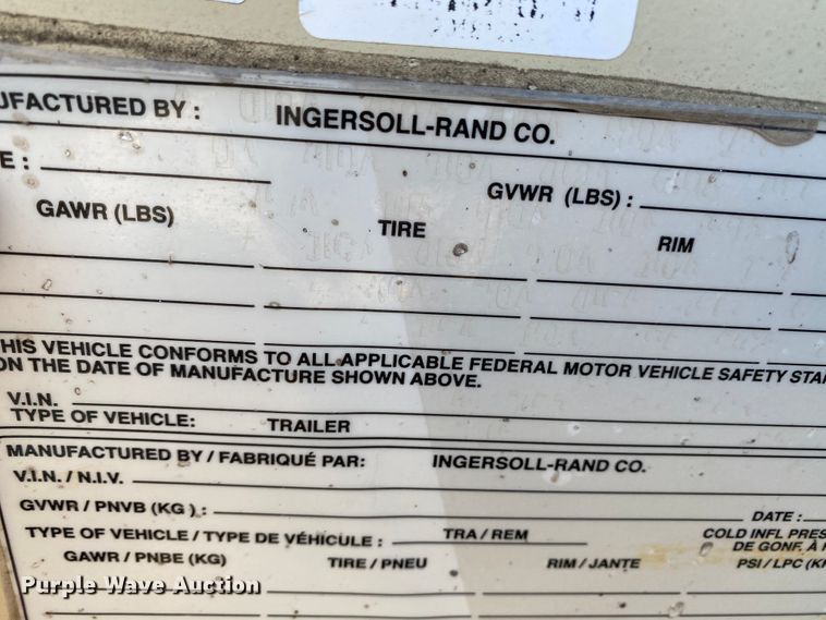 image for item HA9684 2004 Ingersoll Rand P185WIR  air compressor