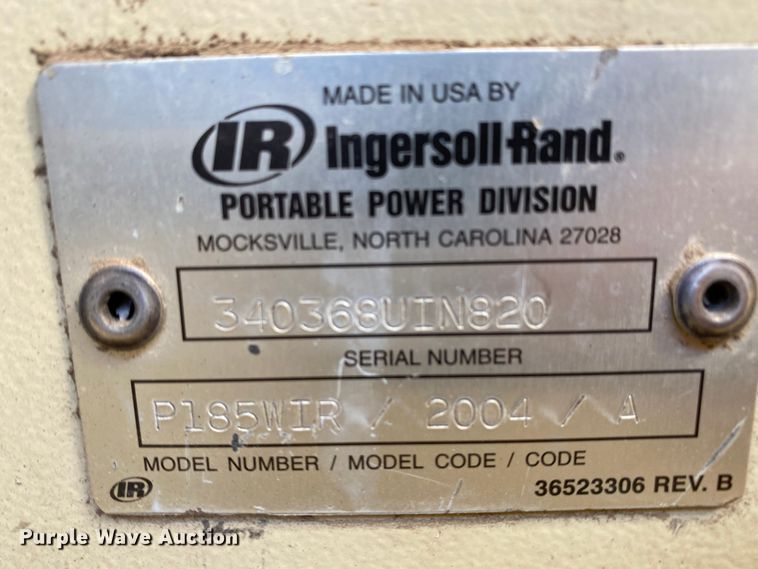 image for item HA9684 2004 Ingersoll Rand P185WIR  air compressor