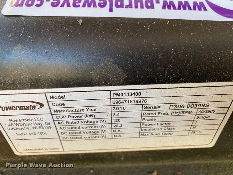 image for item HA9707 2016 Powermate MP0143400 generator
