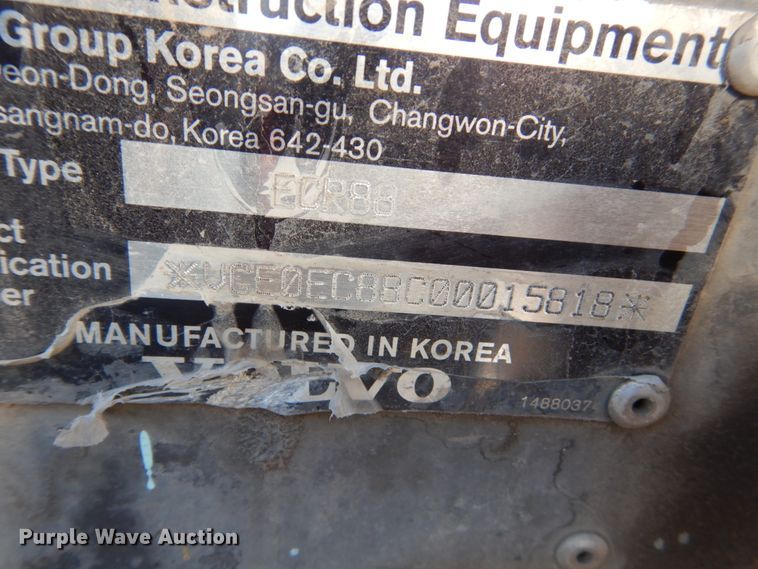 image for item HS9461 2012 Volvo ECR88  mini excavator