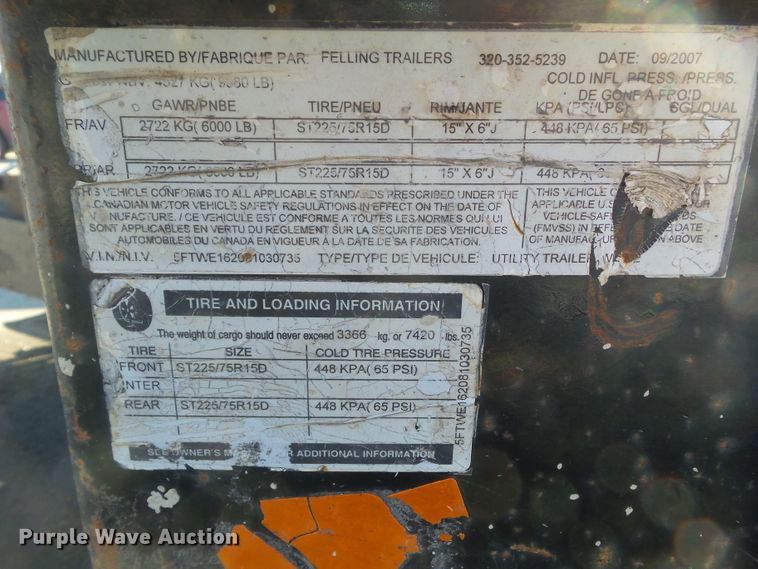 image for item DF0935 2008 Felling FT-10W00217 utility trailer