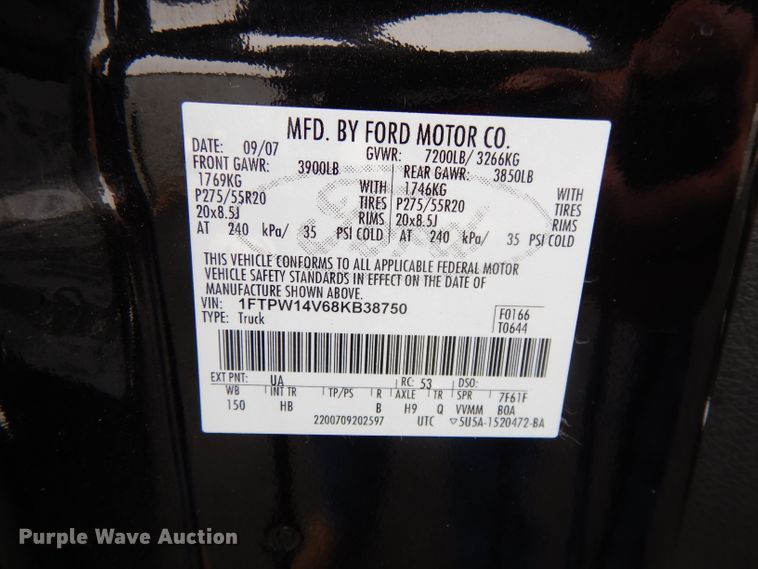 image for item DH3376 2008 Ford F150  SuperCrew pickup truck