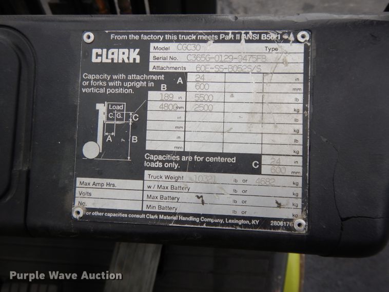 image for item DH3378 Clark CGC30  forklift