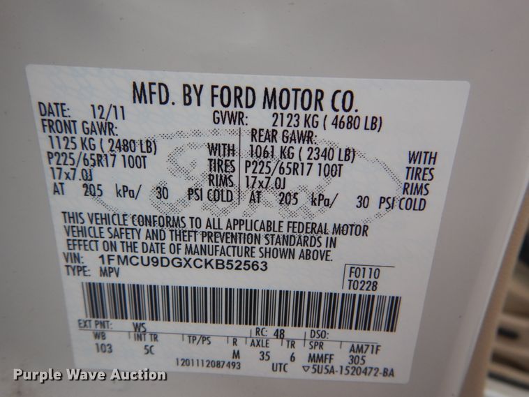 image for item DH5240 2012 Ford Escape XLT  SUV