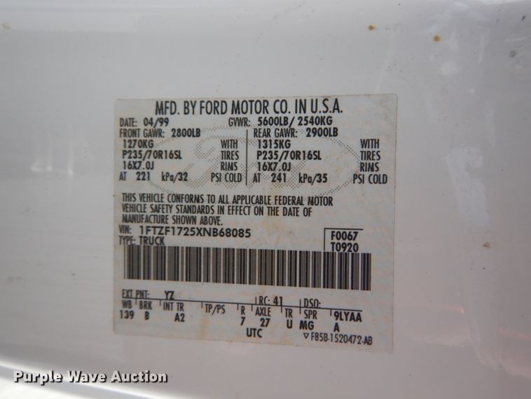 image for item DI1020 1999 Ford F150  pickup truck