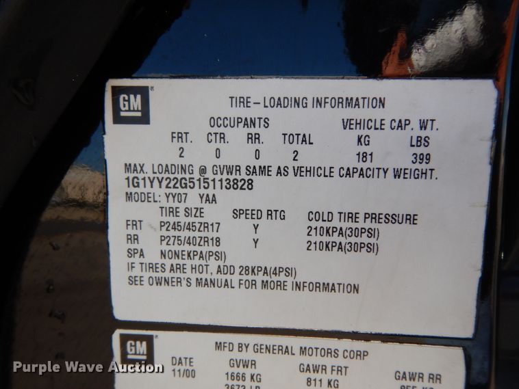 image for item DJ6654 2001 Chevrolet Corvette