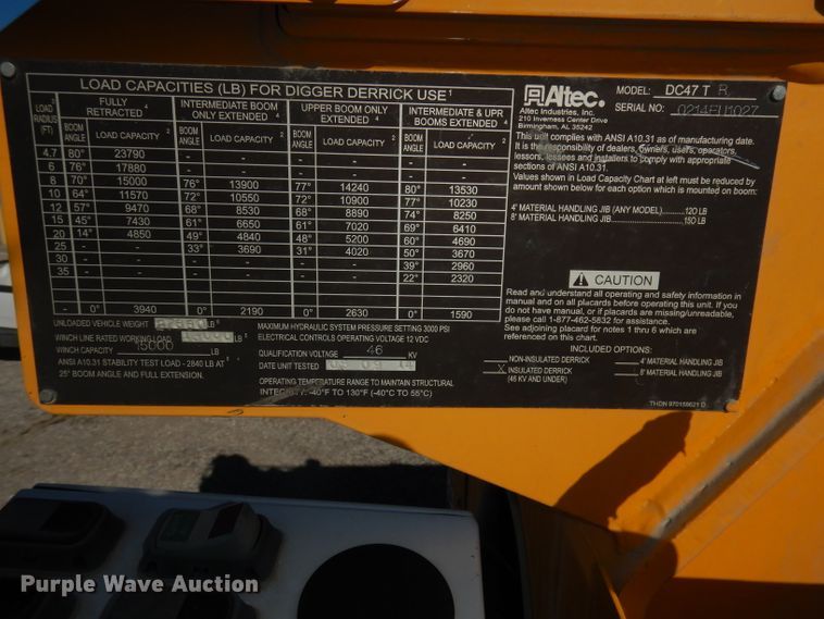 image for item DJ6947 2015 International DuraStar 4400  digger derrick truck