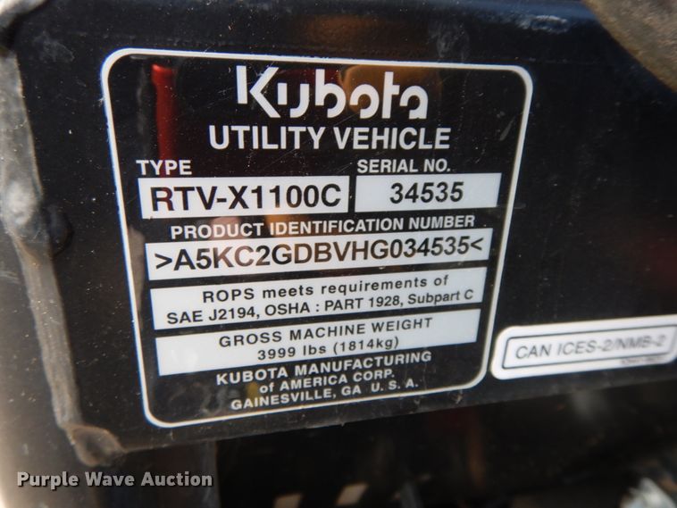 image for item FG9632 2017 Kubota RTV X1100C  utility vehicle