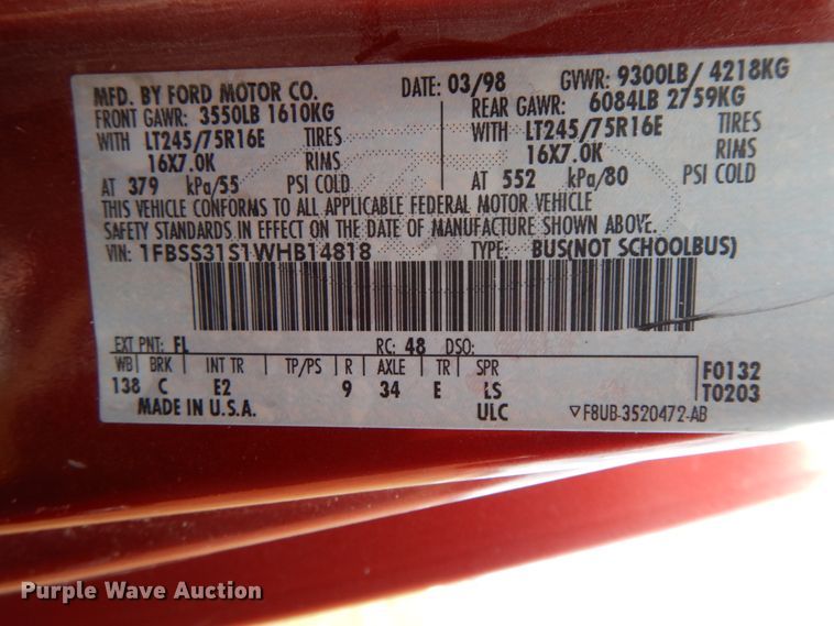 image for item FG9668 1998 Ford Club Wagon XLT  van