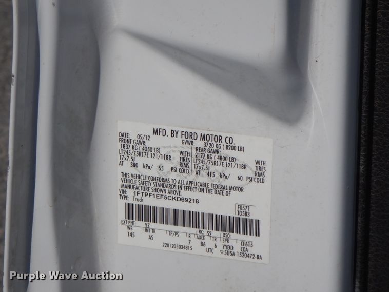 image for item FW9771 2012 Ford F150  pickup truck