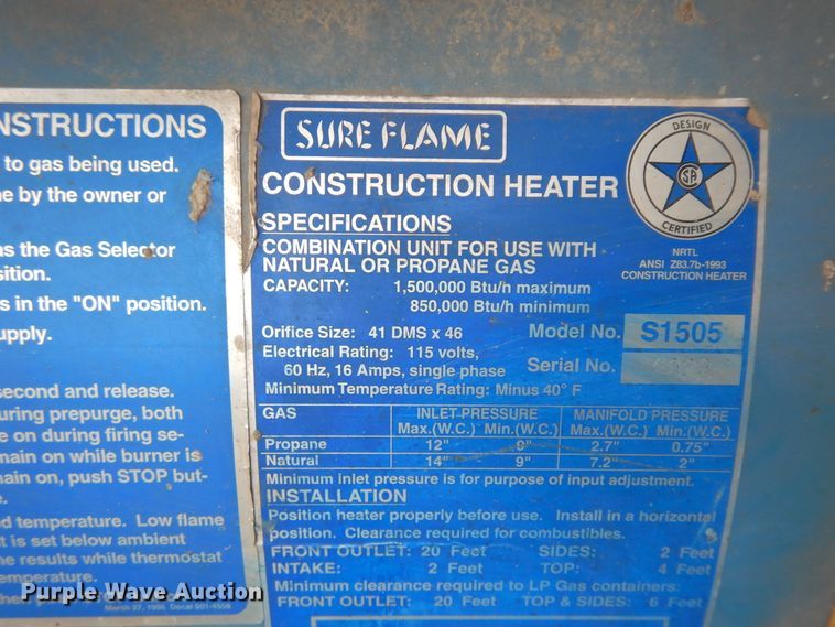 image for item GR9974 Sure-Flame S1505 heater