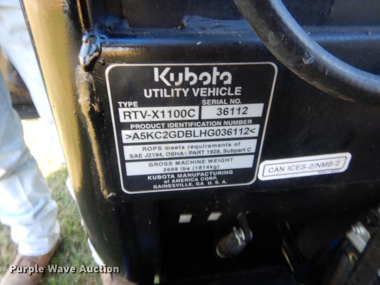 image for item HW9112 2017 Kubota RTV X1100C  utility vehicle