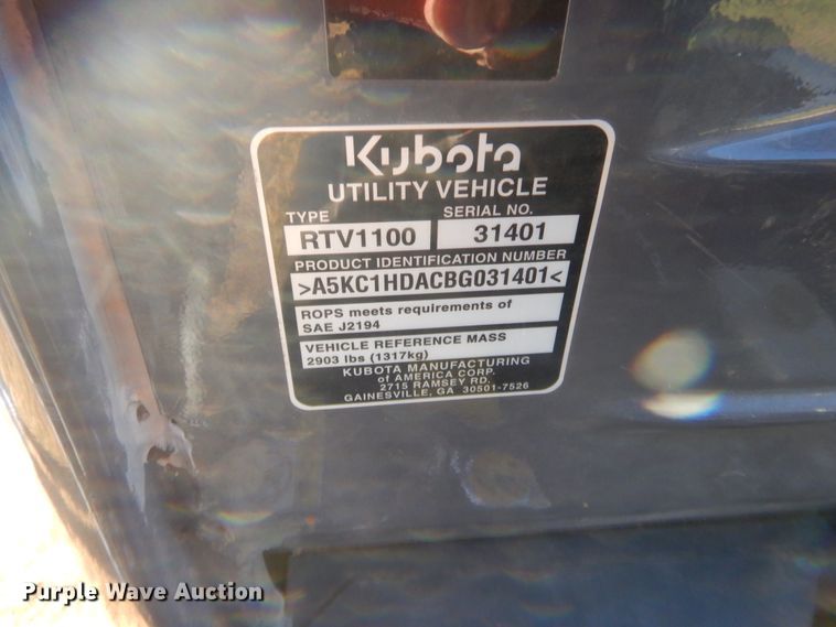 image for item HW9139 2011 Kubota RTV100  utility vehicle