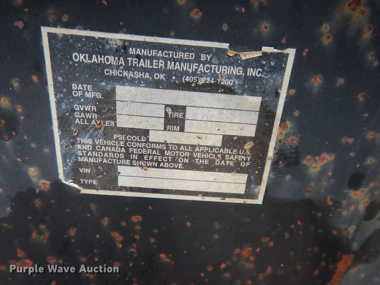 image for item DH3346 1996 Oklahoma Trailer equipment trailer