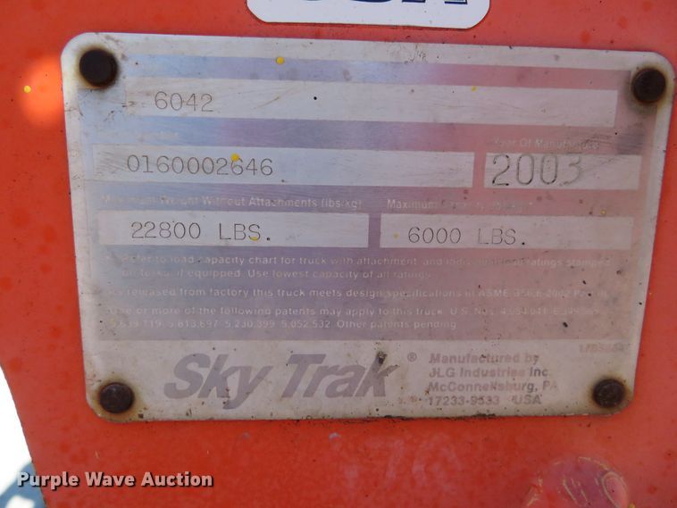 image for item DH3998 2003 SkyTrak 6042  telehandler