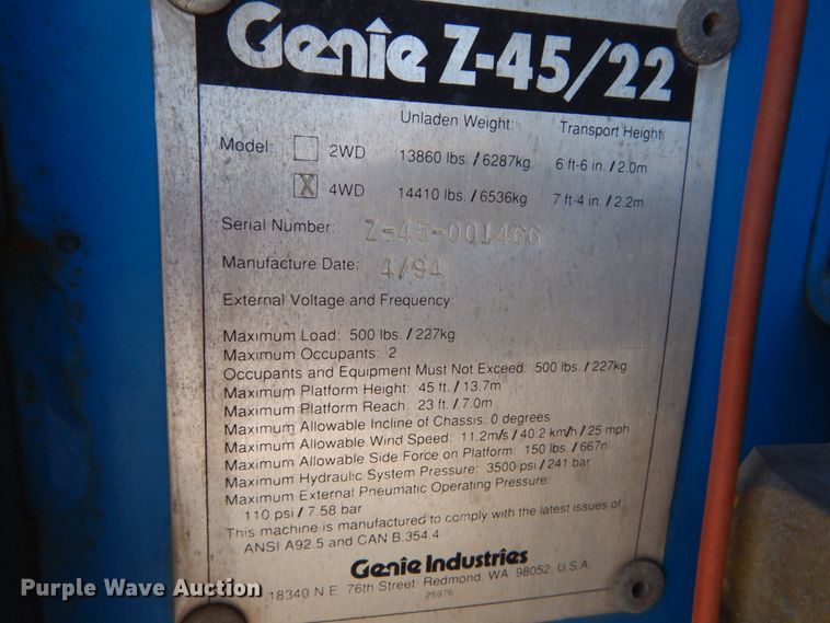 image for item DI1008 1994 Genie Z-45/22  boom lift