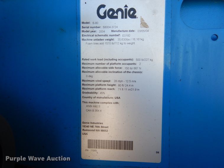 image for item DI1011 2004 Genie S80  boom lift