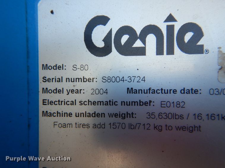 image for item DI1011 2004 Genie S80  boom lift