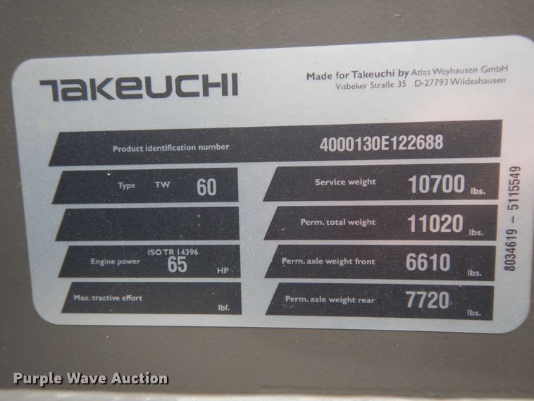 image for item DJ6664 2019 Takeuchi TW60  Series 2 wheel loader