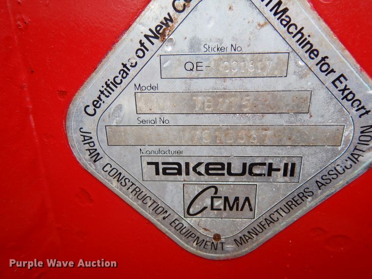 image for item DJ6670 2007 Takeuchi TB175  mini excavator