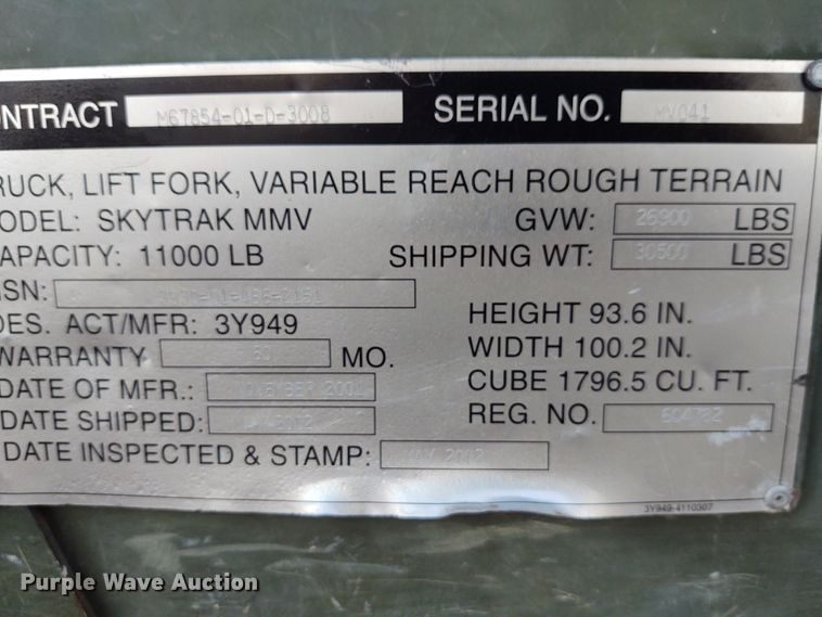 image for item EQ9459 2001 Sky Trak MMV  telehandler