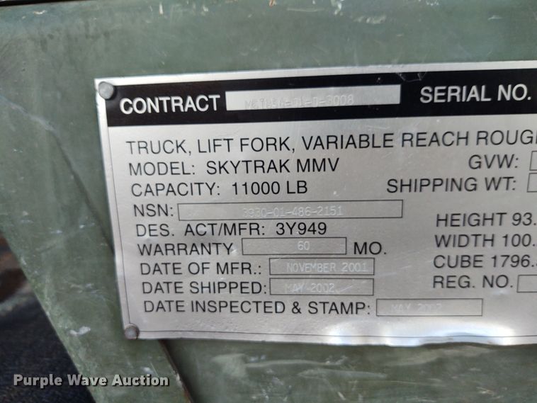 image for item EQ9459 2001 Sky Trak MMV  telehandler