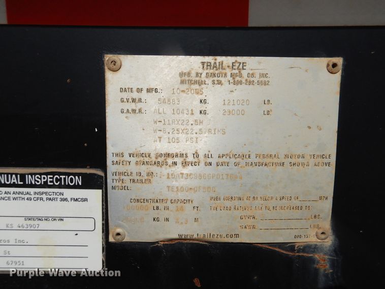 image for item DG8273 2006 Trail-Eze TE100-0F50D drop deck equipment trailer