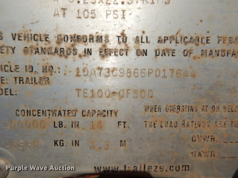 image for item DG8273 2006 Trail-Eze TE100-0F50D drop deck equipment trailer